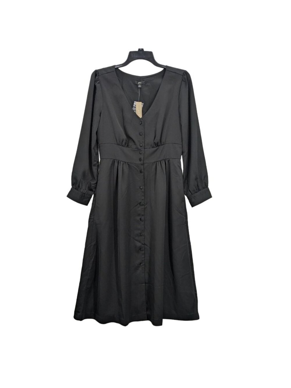J.Crew Black Button front Midi Babydoll Long Sleeve Minimalist Old Money Size 6